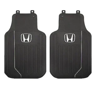 Plasticolor Honda Elite Floor Mats: Black with White Logo, Rubber, Durable, Universal, 2 Pk
