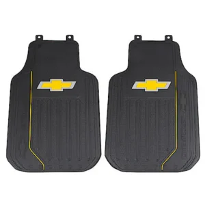 Plasticolor Chevrolet Elite Floor Mats: Black with Yellow Bowtie, Rubber, Universal, 2 Pk