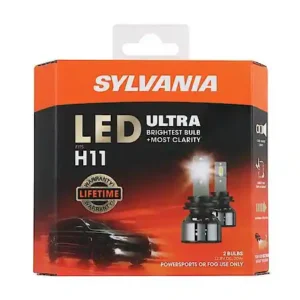 Sylvania H11: LED Ultra Powersports Headlight or Fog Bulb, 6000K Cool White Light, 2 Pack