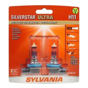 Sylvania H11 SilverStar Ultra: Halogen Headlight Bulb, Brightest Downroad and Whiter Light, 2 Pack